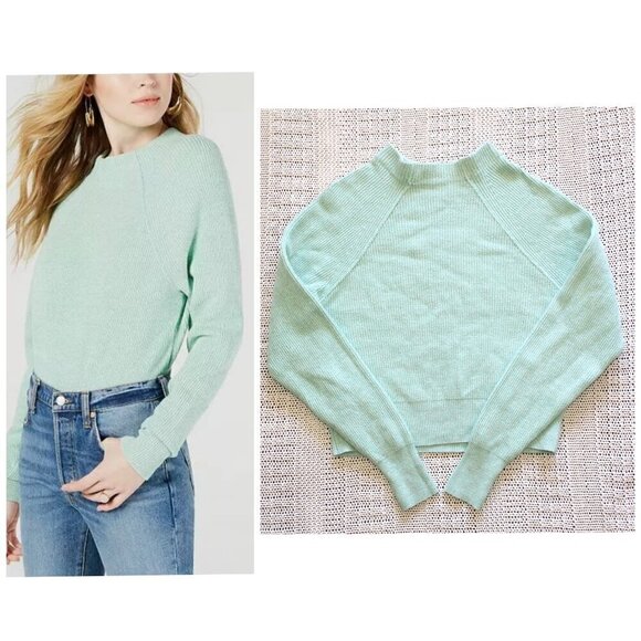 Free People To Good Opaline Green Sweater Long Sleeve  Small Pull over Cotton - Picture 1 of 10
